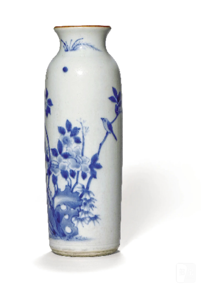 清顺治 青花花鸟纹筒瓶 - 图1